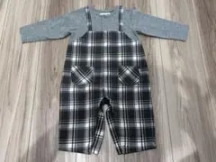 【used】BeBe チェック柄ロンパース グレー