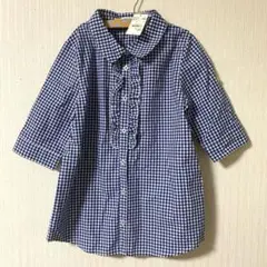 MPS 未使用タグ付き　ギンガムチェック フリル付き5分袖シャツ 140