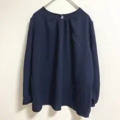 【美品】DREES LABネイビー ラウンドネック 長袖ブラウス Sサイズ