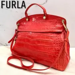 ✨レア美品✨フルラ マイパイパー クロコ型押しレザー 2way大容量ハンドバッグ