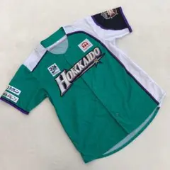 北海道日本ハムファイターズ 緑 白 野球シャツ 刺繍 スポンサー 半袖 F
