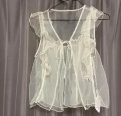 FREAK'S STORE チュールノースリーブフリルブラウス ホワイト