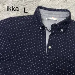 ikka イッカ 半袖　ポロシャツ L ネイビー 幾何学ドット柄　紺　クラシック