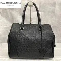 【美品】MAURO GOVERNA×CARINO オーストリッチ 黒ハンドバッグ
