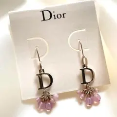 Christian Dior Dロゴ ゴールド ピアス ピンク ビーズ