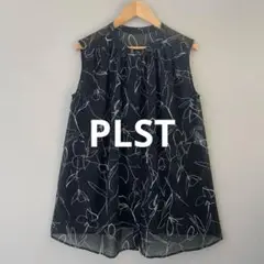 PLST ラインフラワーノースリーブブラウス　シアーブラウス