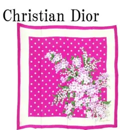 Christian Dior スカーフ 花柄 ピンク すずらん ドット 大判