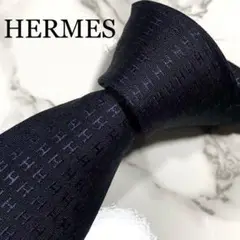 ネクタイ エルメス ロゴ総柄 モノグラム シルク ブラック 黒