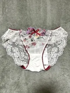 リサマリ レーヌ 花柄刺繍レースショーツ Mサイズ ホワイト 赤