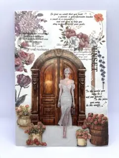コラージュアート ファッションと花【完成品】原画