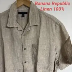 Banana Republicベージュ 半袖リネンシャツ 開襟 バナリパ