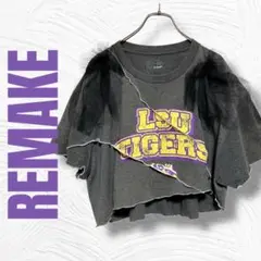 【クロップド丈】リメイクTシャツ チュール飾り ショート丈 異素材 r0069