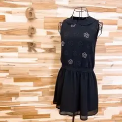 大人可愛い【マリークワント】デイジー花柄 ビジュー ワンピース M 黒×白