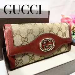 【美品】グッチ 長財布 スーキー GGキャンバス インターロッキング レザー