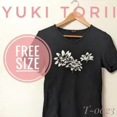 【美品✨】ユキトリイ　Tシャツ　トップス　半袖　ブラック　フリーサイズ　夏　黒