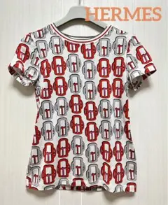 【美品】HERMES エルメス Tシャツ カットソー バックル 赤 白 34