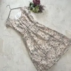 【美品】エマジェイムス⭐️フレアワンピ フレンチスリーブ リボン 花柄 11AR