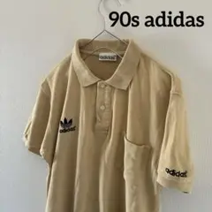 90sOLDadidasオールドアディダスポロシャツ半袖ベージュシングルステッチ