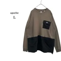 美品【aporite】アポリト　USAコットン切り替えロンT 異素材　胸ポケ　L