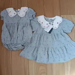 【新品、タグ付】Cottoli 襟付きワンピース＆ロンパースセット【80-90】