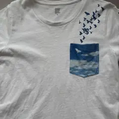 グラニフホワイト 鳥と空デザイン Tシャツ SS