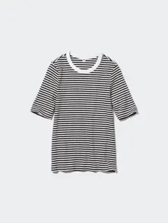 UNIQLO リブボーダークルーネックT(5分袖) Mサイズ