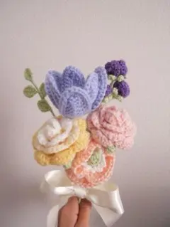 枯れない花束　毛糸の花　ブーケ　かぎ編み　あみぐるみ　プレゼント