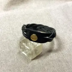 ハンドメイド♪栃木レザー5本編みブレスレットM、ブラック