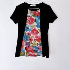 トップス　半袖　Tシャツ 黒　M 綿100% 花柄　日本製