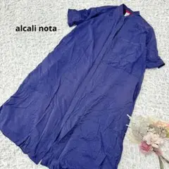 アルカリノータ シャツワンピース 半袖 羽織り ポケット付き ゆったり ネイビー