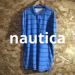 【 2517番】nautica ポロシャツ　ブルー　ボーダー　メンズ4L