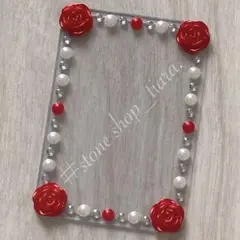 B8【薔薇＊ビジュー＊パール】硬質ケース♡デコ♡レッド・ホワイト系