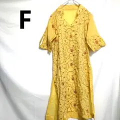刺繍入り　花柄　フラワー　半袖ワンピース　イエロー　　透け感　F　海外　US古着