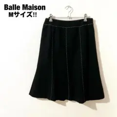 ベルメゾン ステッチスカート ウール レーヨン M 黒 レディース 膝丈