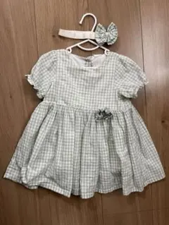 ワンピース　60 70 H&M 女の子　リボン　ヘッドバンド　ギンガムチェック