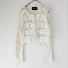 〈WEATHER REPORT〉ローゲージニット　白　カーディガン　М