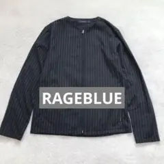 レイジブルー ノーカラージャケット ジップアップ ストライプ メンズアウター 紺