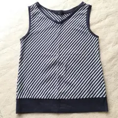 COMME CA ISM 紺×白ストライプ タンクトップ ノースリーブ トップス