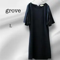 【美品】grove グローブ ワールド ロングワンピース ネイビー L レース