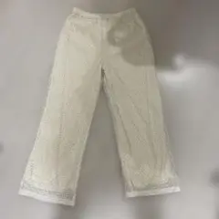 アイボリー レース模様 ワイドパンツ
