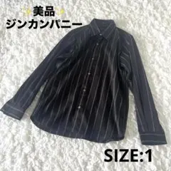ジンカンパニー ストライプ　シャツ　刺繍　光沢　サイズ1 黒　美品