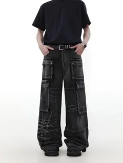 Multi pocket wide denim pants
