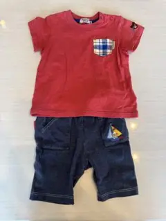 DOUBLE.B 赤Tシャツ & ミキハウス ネイビーショートパンツ 80cm