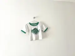 クロップドTシャツ ホワイト/グリーン Ｓ　ショート丈