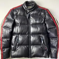 【美品】Schott レザー ダウンジャケット L ダークネイビー IDEAL