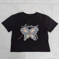 バタフライプリント 半袖Tシャツ Fサイズ 黒