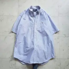 ラルフローレン 半袖シャツ ストライプ 青系 ポニー刺繍 オックスフォード L