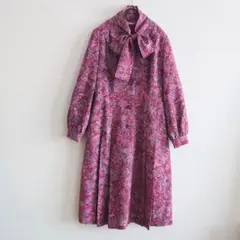 ☆ ヴィンテージ 花柄 ワンピース 京都 Takashimaya ボウタイ 長袖
