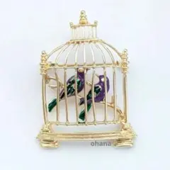 ✻新品✻【D-205】鳥かごのブローチ　アクセサリー　北欧　鳥　動物　帯留