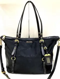 プラダ トートバッグ ショルダーバッグ ナイロン×レザー ブラック 黒